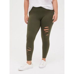 TORRID PREMIUM LEGGING ASYMMETRICAL DESTRUCTION - OLIVE GREEN SIZE 3X